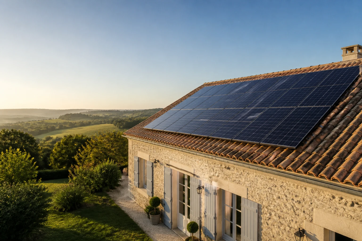 Maison contemporaine de la Charente équipée de panneaux photovoltaïques Maison contemporaine de la Charente équipée de panneaux photovoltaïques
